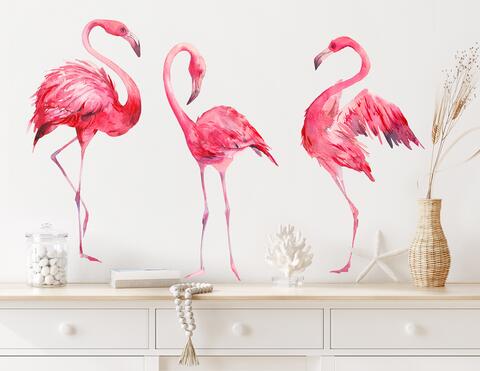 Wandtattoo Watercolor Flamingos