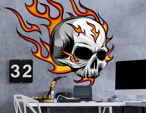 Wandtattoo Burning Skull