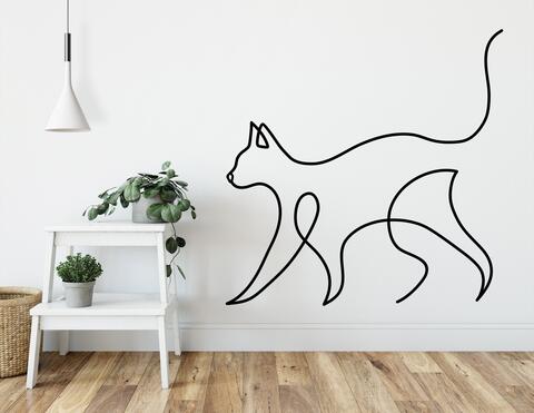 Wandtattoo One Line Art Cat