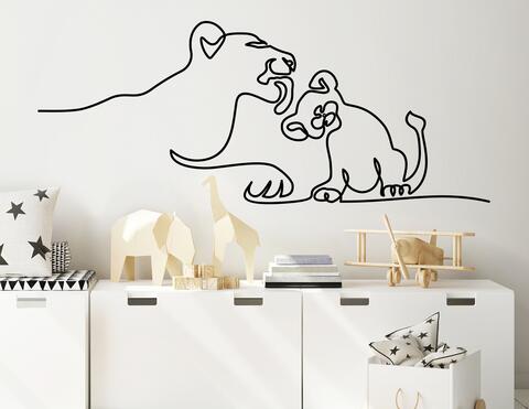 Wandtattoo One Line Art Lion & Baby