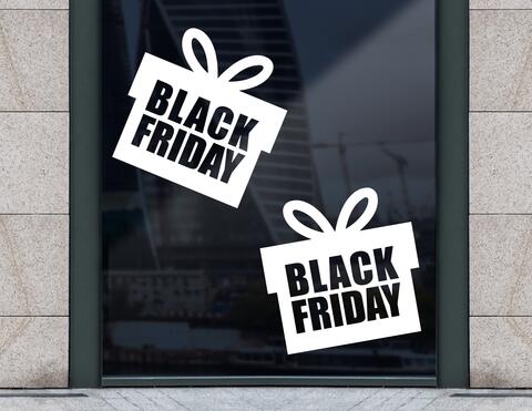 Kreative „Black Friday“ Aufkleber fürs Schaufenster