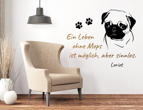 Wandtattoo „Leben ohne Mops“ für Hundefans