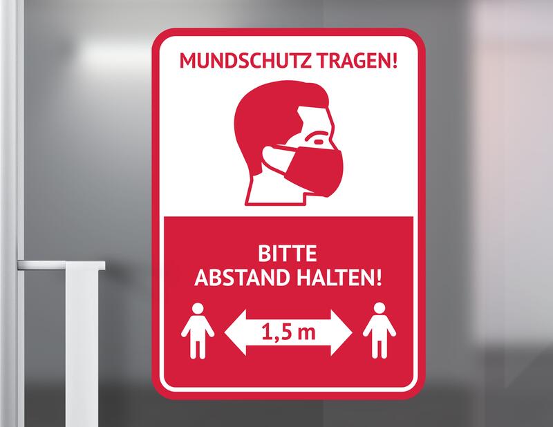 Aufkleber Abstand halten & Maske tragen