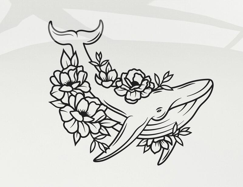 Autoaufkleber Floral Boho Whale