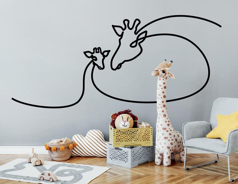 Wandtattoo One Line Art Giraffe & Baby