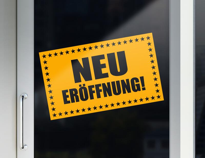 Aufkleber „NEU Eröffnung“ für Laden und Geschäft